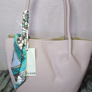 Blush Lavender Tote Bag with Decorative Scarf